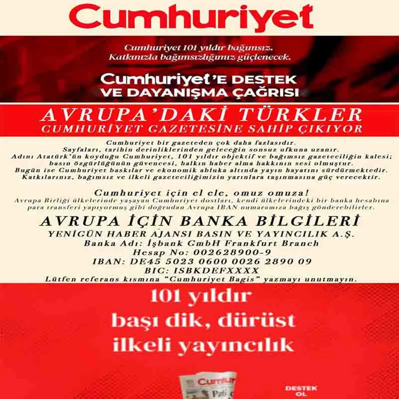 Cumhuriyet Gazetesi’ne Avrupa’dan Dayanışma Desteği